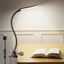 LED Clip on Desk Light, Dimmable Reading Lamp with Timer, 5 Color & 5 Brightness