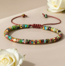 Colorful Imperial Jasper Beads Healing Calming Bracelet Xmas Gift For Women Men
