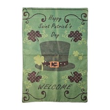 Happy St. Patricks Day Welcome Garden Flag Leprechaun Hat Shamrocks 18.5 X 13 "