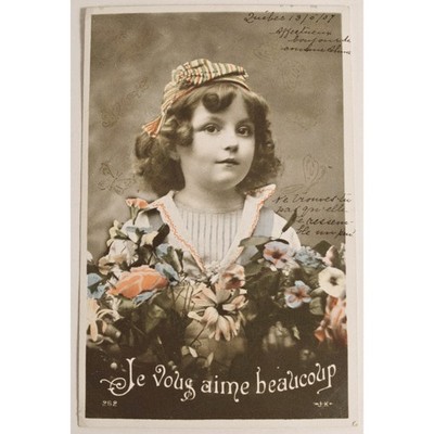 Antique French Postcard  Je vous aime beaucoup  J.K. 262 Hand-Tinted RPPC 1907
