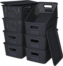 8 Pack Plastic Storage Baskets with Lids for Organization