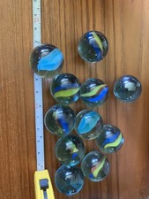 11 Vintage Large Tri-Color Cat's Eye Shooter Marble lot 1 inch