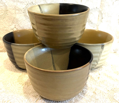 Set of 4 SANGO GOLD DUST BLACK 5022 Deep Bowl  5-3/8'' X 3.25''  Brown Tan  Modern