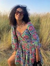 Rixo Roxy Hibiscus Floral Tie Front Tiered Mini Dress Size 6