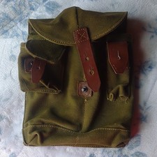 Olive Green Vintage Canvas Military Surplus Bag/Pouch w/ Leather Straps, Pockets