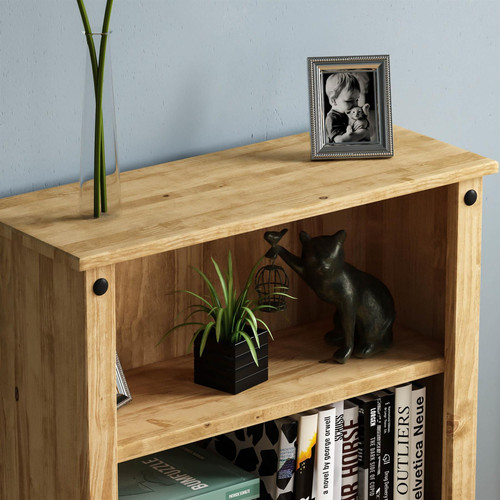 Corona Bookcase 2 Shelf Low Storage Mexican Solid Waxed Pine Display Living Room - Picture 4 of 7