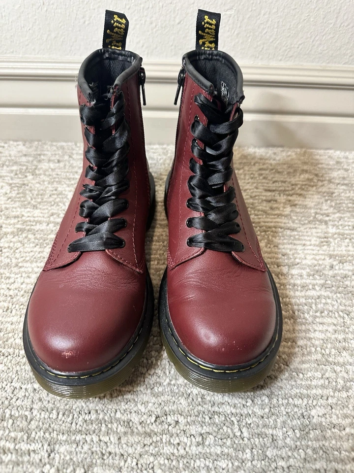 Dr. Martens 1460 Jr Boots Youth US 5 EU 36 Cherry Red Leather Lace Up Zip Sides - Image 3 of 4