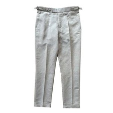 Men's Gurkha Pants Adjustable Waist Trousers Tapered Suit Pants Linen Gray