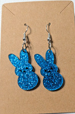 Women s Blue Glitter Bunny Shaped Earrings Dangle Easter Candy