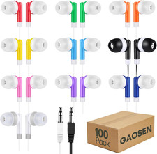 Bulk Earbuds Headphones 100 Pack for Kids School Classroom,Multi Colored In-Ear