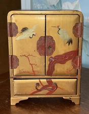 Vantine's Japanese Gilt Lacquer Jewelry Cabinet With Cranes