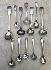 12 CUCCHIAI PER SALE/SENAPE/CONDIMENTO IN MINIATURA ARGENTO/NICHELATI 