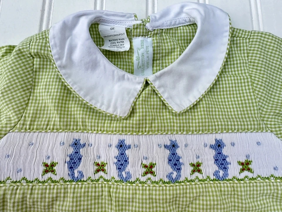 Mameluco corto burbuja Vive La Fete Bebe Collection calado caballito de mar guinga verde Foto 3 de 3