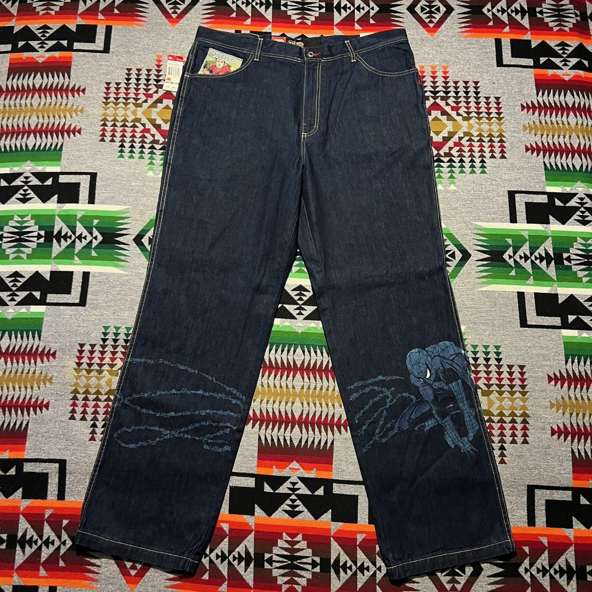 【263】ECKO UNLTD スパイダーマン 刺繍デニム 90sワイドジーンズ Vintage Ecko Unltd Spider-Man Denim Jeans Mens 40 Marvel Graphic