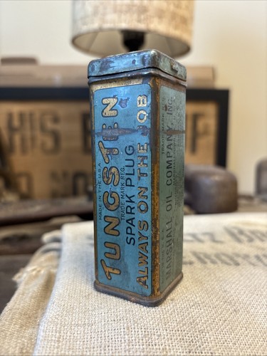 Antique Spark Plug Advertising Tin Tungsten Marshall Oil Marshalltown Iowa Auto