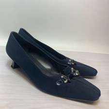Stuart Weitzman Y2K Vintage Navy Blue Low-Heel Pumps with Bow, Size 10M