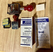 American 2-6 Numbering Machine Numberer Stamp w/ Box  Paperwork
