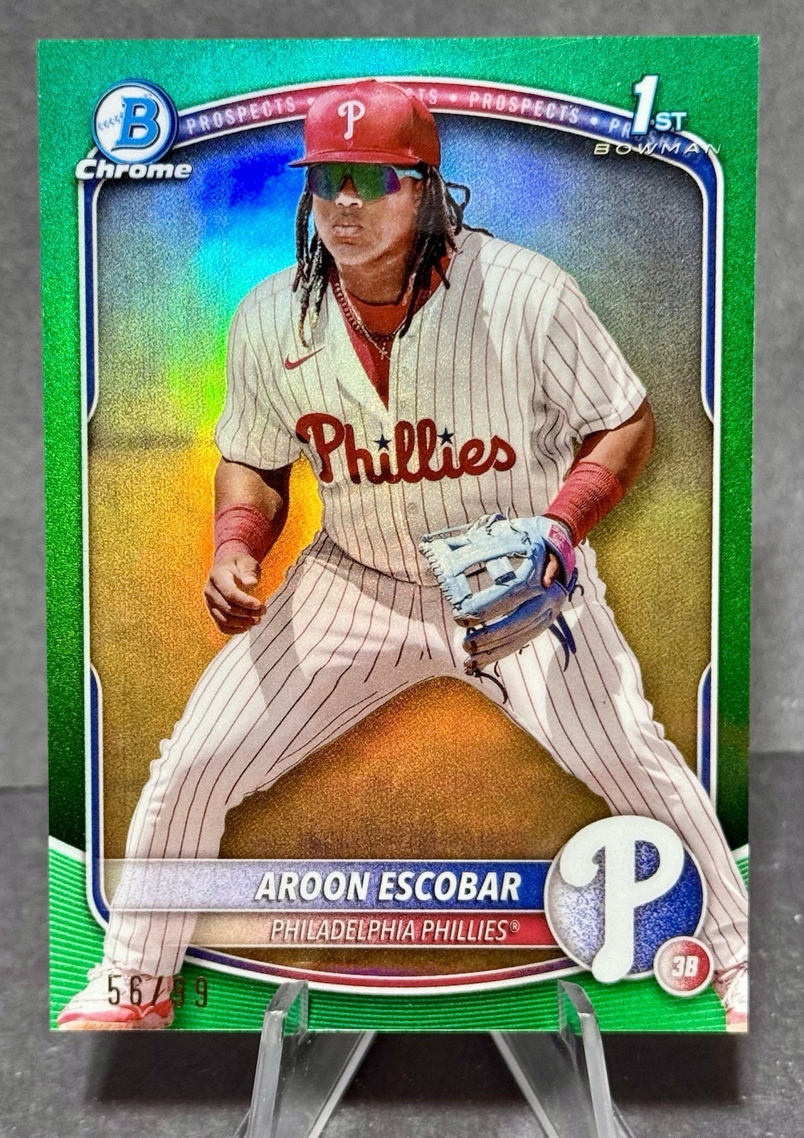 2025 Bowman Aroon Escobar #BCP-65 Chrome Prospect Green Refractor /99 Phillies