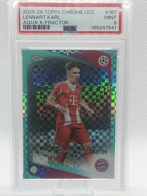 2025-26 Topps Chrome UCC Lennart Karl #187 Aqua X-Fractor RC /199 PSA 9 (#42) 
