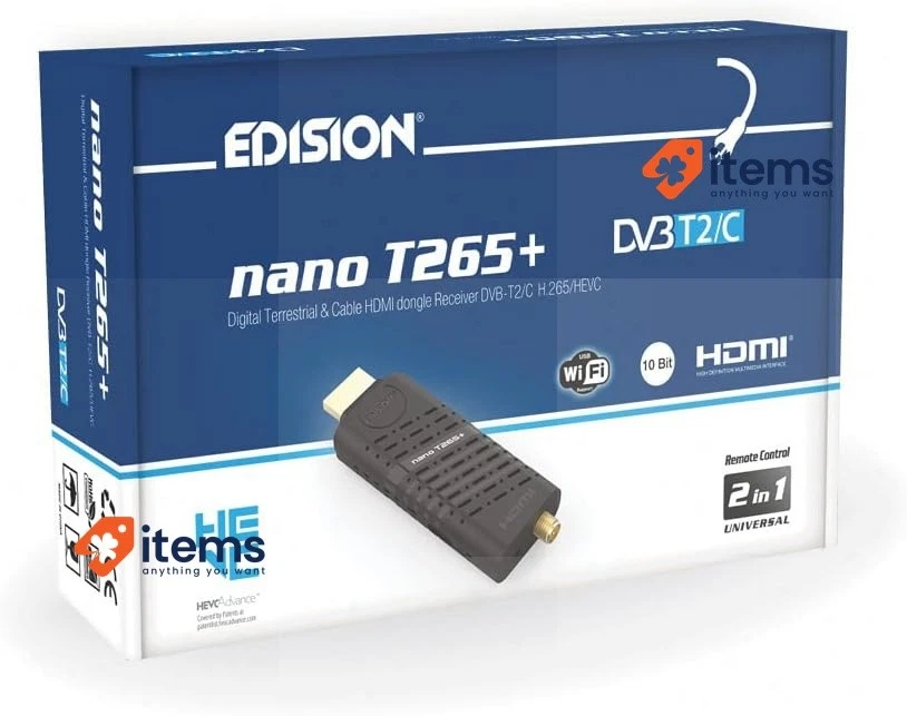 Edision Nano T265 + Terrestrisch und Kabel HDMI Receiver Dvb - T2 H265 Hevc
