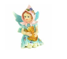 Hooded Fairy in Aqua, Girl Fairy Holding Cat, Young Spring Fairy, Birthday Gift