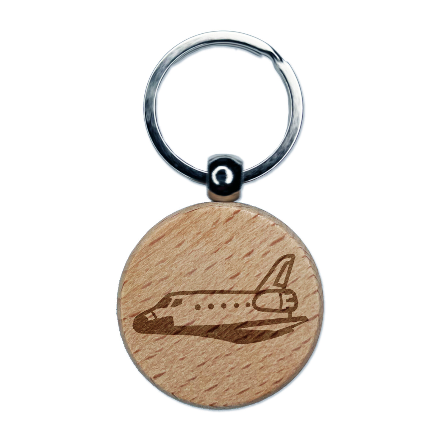 Space Shuttle Engraved Wood Round Keychain Tag Charm