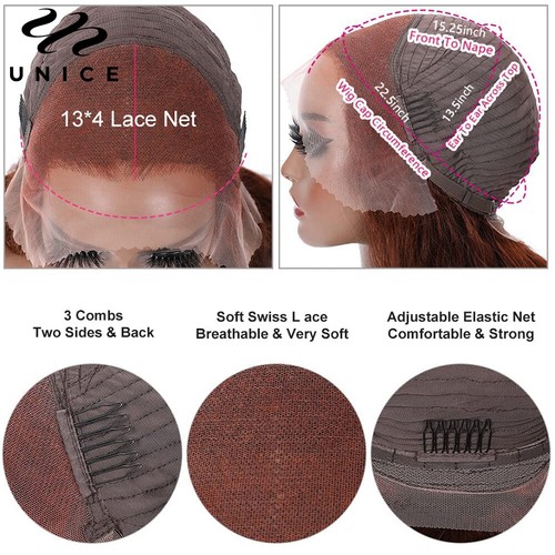 UNice Reddish Brown Water Wave 13x4 Lace Frontal Human Hair Wigs for Black Women - Picture 10 of 14