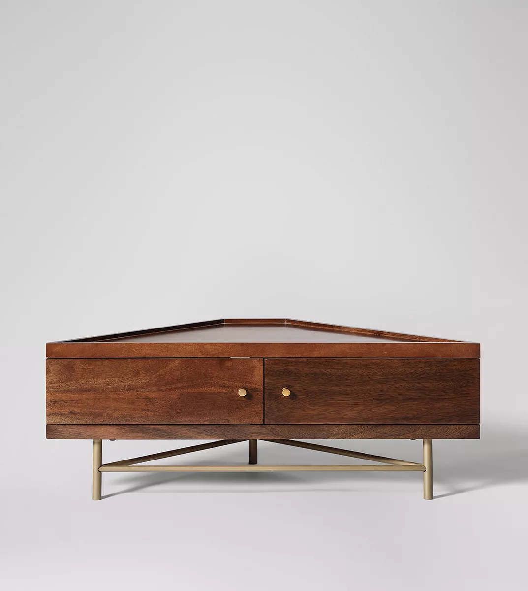 Swoon Halle Stylish Light Brown Mango Wood Brass Corner TV Stand RRP 299