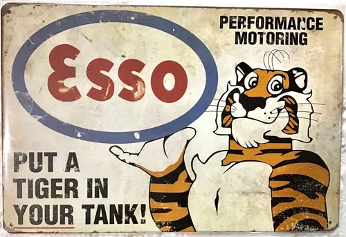 TIN SIGN new 8x12 Bengal tiger auto car  Esso gas oil station garage mechanic C3