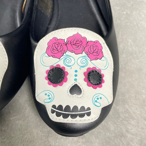TUK Sugar Skull Ballet Flats Womens 10 Black Dias de los Muertos Punk Goth Vegan - Picture 3 of 12