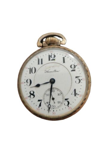 Orologio da taschino 1916 Hamilton Antico Piastra Oro Laminato 10k 992 Railroad 21J - Foto 4 di 9