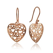 Open Heart Filigree Dangle Earrings in Rose Gold Plated Sterling Silver