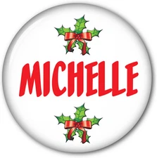 CHRISTMAS BUTTON PERSONALIZED FOR STOCKINGS OR GIFTS SAFETY PIN BACK MEASURES 3"
