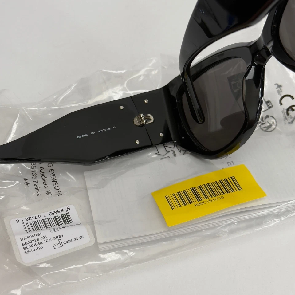 Gafas de sol unisex geométricas de moda negras BALENCIAGA BOSSY Cat 0322 BB0322S 001 Foto 3 de 4