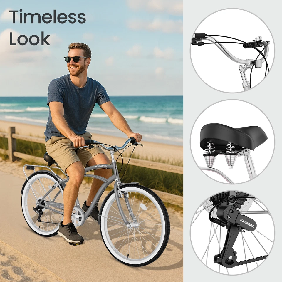 MOONCOOL Beach Cruiser Bike, 24 inch Commuter Bicycle for Adult Men and Women - Image 4 of 4