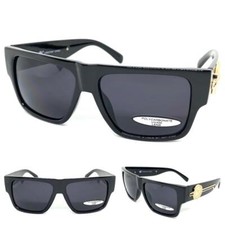 Classic Hip Hop Rapper Gangster SUN GLASSES Black Frame Gold Medallion Dark Lens