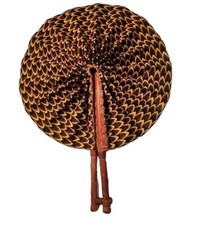 AFRICA Multi Color Kente Folding FAN Leather Handles PortableFan .12" unfolded