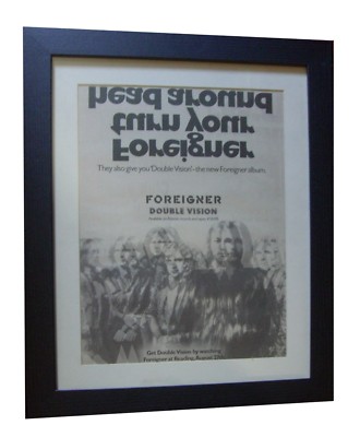 FOREIGNER+Double Vision+POSTER+AD+RARE ORIGINAL 1978+FRAMED+EXPRESS GLOBAL SHIP