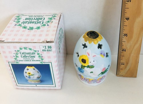Vtg Cottontale Collection Porcelain Easter Bunny Egg Candle Holder 3.5x2.5 Inch - Picture 4 of 12