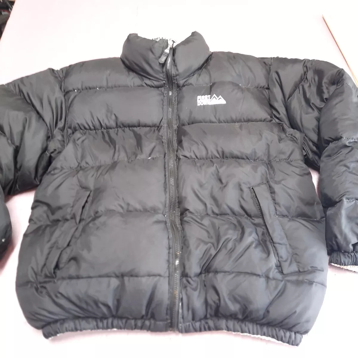 Vintage First Down Jacket Adult Medium Black White Reversible Goose Puffer  Coat