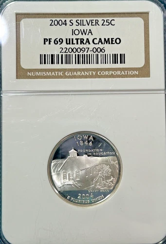 2004-S Iowa State Silver 25C NGC PF69 ULTRA CAMEO