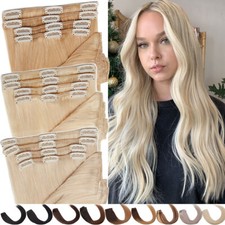 CLEARANCE 100 Human Hair Extensions Clip In Real Remy Blonde Hair FULL HEAD USA