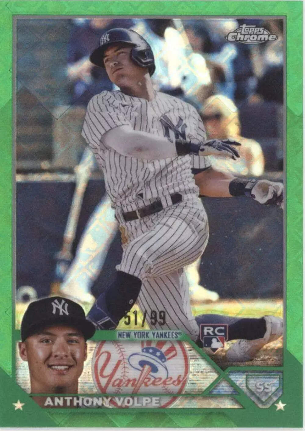 Anthony Volpe 2023 Topps Chrome Green Logo Refractor RC 51/99 #4