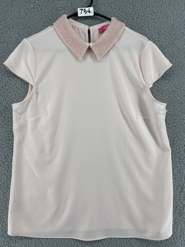 Catherine Blouse Brush Pink sz Lg Pearl Peter pan Collar Classic Pearlcore - Picture 9 of 10