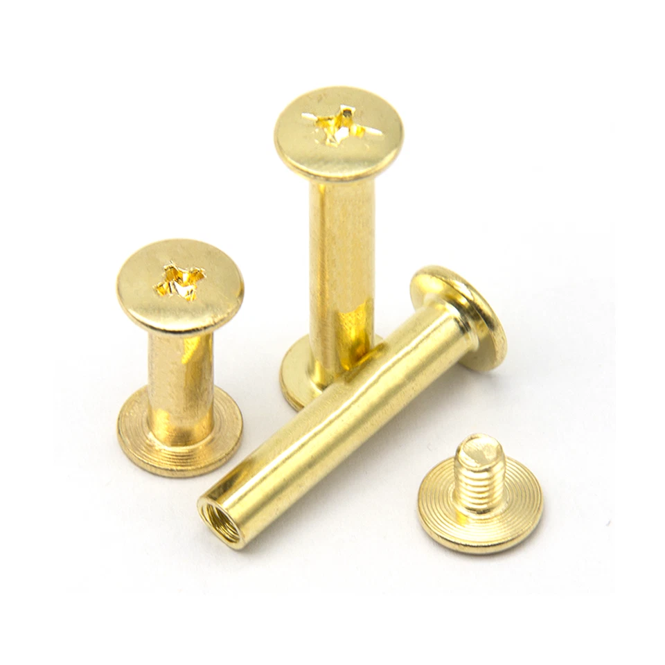 Cartera de cinturón de cuero de latón enchapado M5 Chicago tornillo clavo perno encuadernación remache 6 mm-70 mm Foto 2 de 4