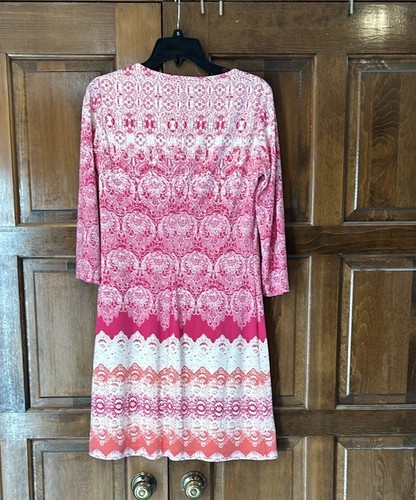 Donna Morgan Dress Women's Shift Lined Pink White Orange Boho 3/4 Sleeve Size 4 - Picture 2 of 7
