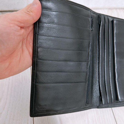 VERSACE La Medusa Bifold Long Wallet Card Holder Leather Black x Gold Hardware - Picture 9 of 12