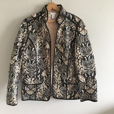 CHICO'S Metallic Gold Black Satin Quilted Open Blazer Jacket Snakeskin Size 1
