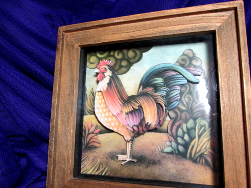 Stunning 3D Wood Frame Shadow Box Rooster/Chicken Wall Hanging 8X8 - Picture 2 of 10