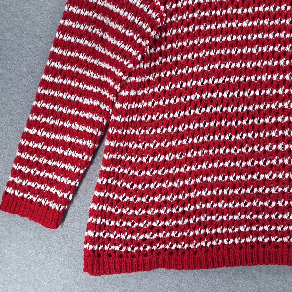 Suéter feminino Coldwater Creek 2X listra branca vermelha gola redonda malha aberta pulôver - Imagem 4 de 4